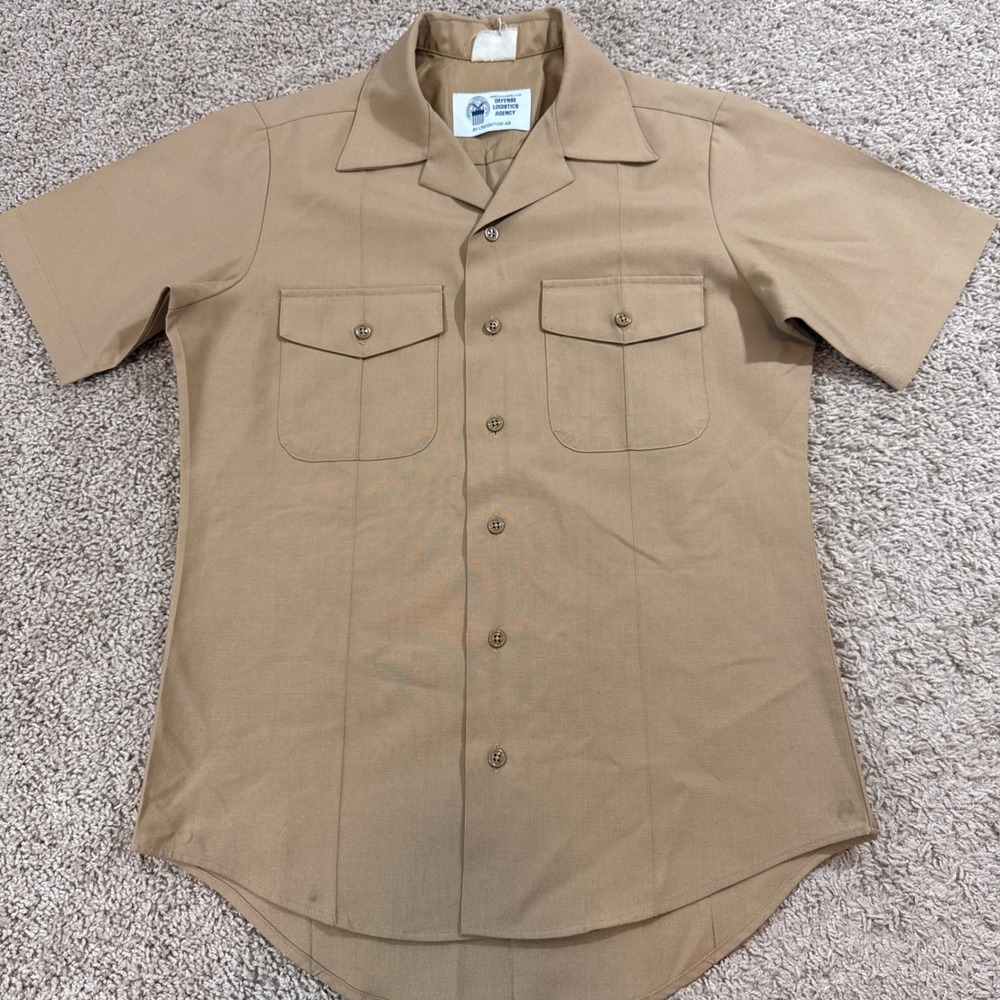 Creighton AB Military Service Shirt Mens 15.5 Khaki Good Short Sleeve Wool Blend